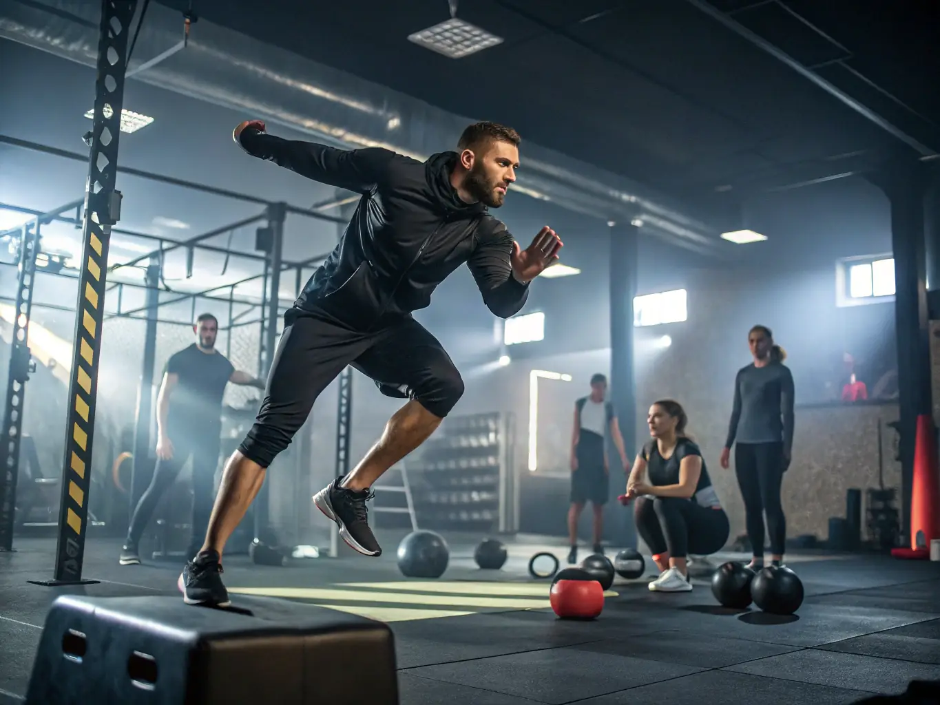 A fitness instructor leading a group class, demonstrating exercises with enthusiasm and expertise.