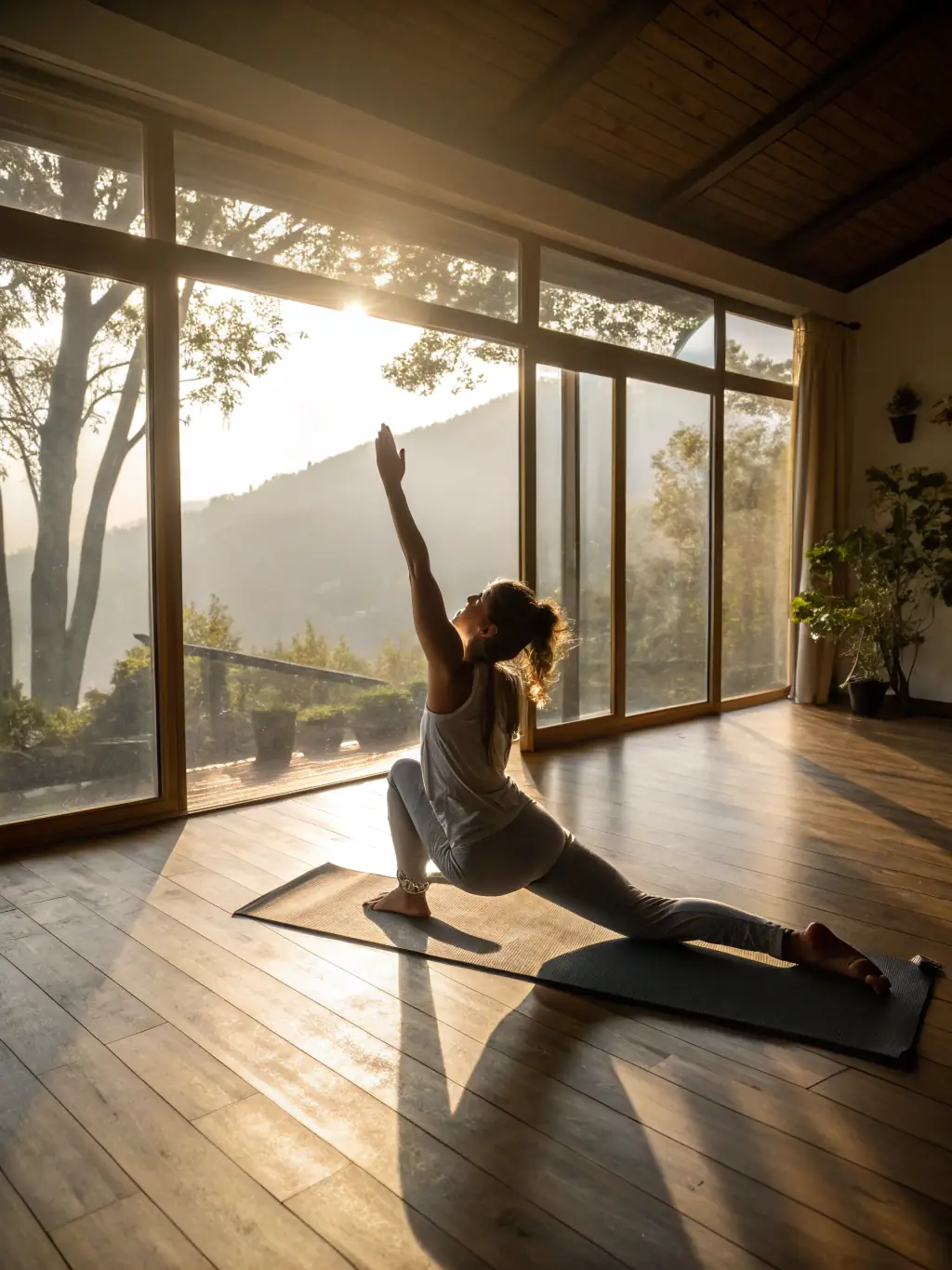 A serene image of a yoga class in progress at RYTHM'AISNE FORME, highlighting the focus on flexibility, balance, and mindfulness.