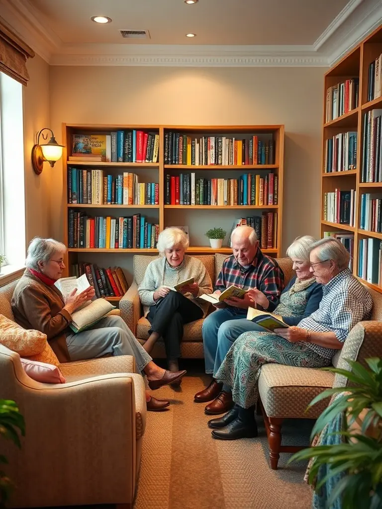 Seniors participating in a reading circle, sharing their favorite books and engaging in lively discussions about literature and life.
