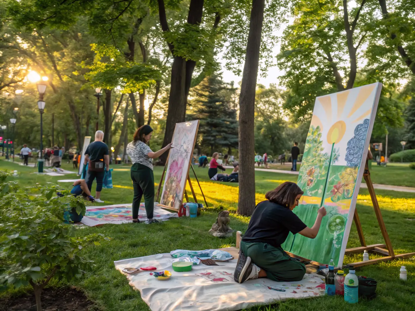 A photograph of the Community Mural Project in progress, with local residents and artists collaborating to paint a colorful mural on a wall in Parc de Courbeton.